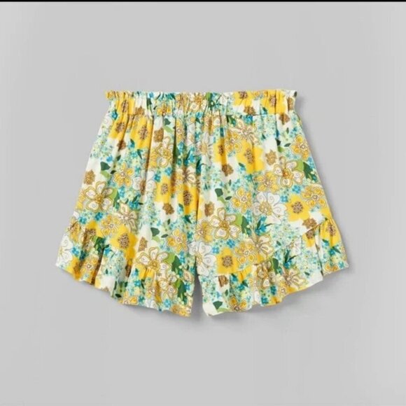 Wild Fable High-Waisted Flutter Shorts Womens Size Small Green Floral Yellow - Picture 1 of 11